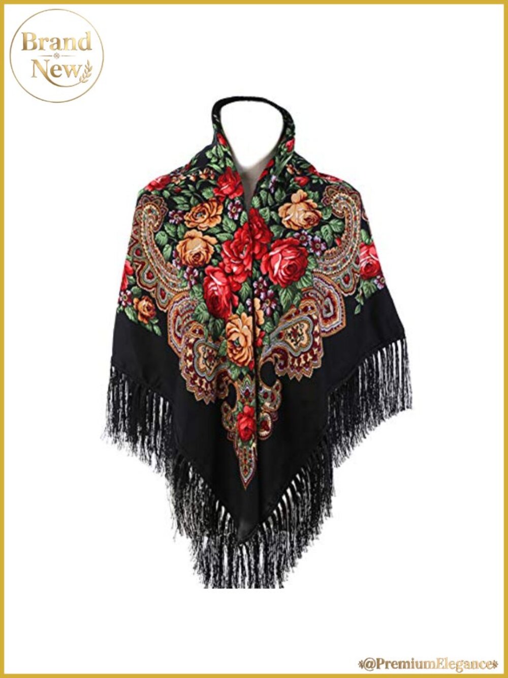 Women's Cotton Polyester Floral Tassel Scarf Wrap Shawl One Size